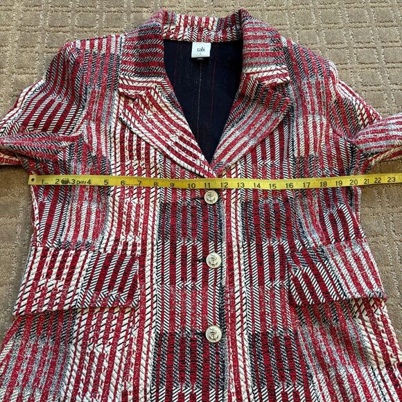 CAbi Striped Blazer Women's L Red White Coastal Nautical Anchor Buttons Office - Picture 7 of 9